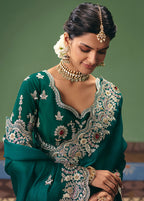 Monjolika Fashion Teal Fancy Fabric Embroidered Saree