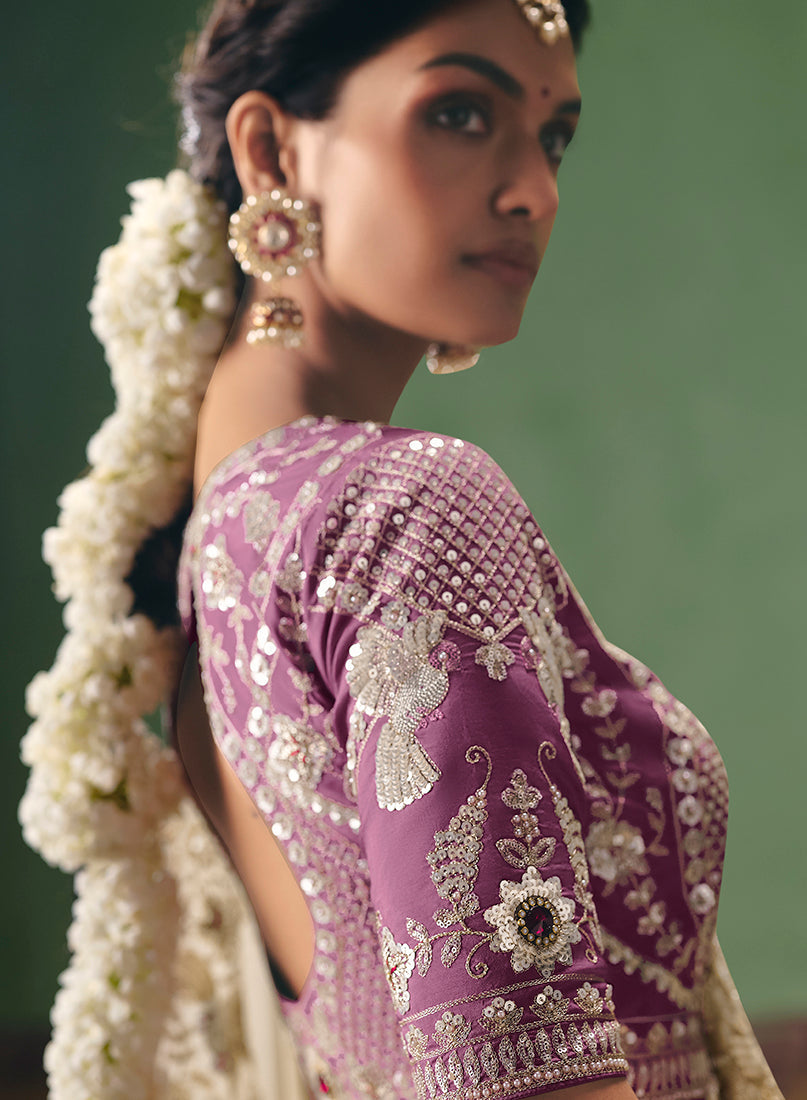 Monjolika Fashion Cream Fancy Fabric Embroidered Saree - Distacart
