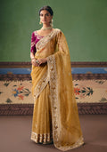 Monjolika Fashion Mustard Fancy Fabric Embroidered Saree