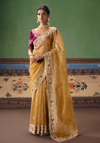 Monjolika Fashion Mustard Fancy Fabric Embroidered Saree
