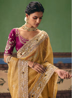 Monjolika Fashion Mustard Fancy Fabric Embroidered Saree