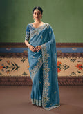 Monjolika Fashion Sky Blue Fancy Fabric Embroidered Saree