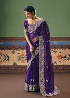 Monjolika Fashion Purple Fancy Fabric Embroidered Saree