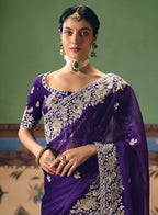 Monjolika Fashion Purple Fancy Fabric Embroidered Saree