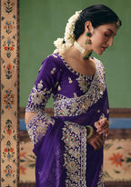 Monjolika Fashion Purple Fancy Fabric Embroidered Saree