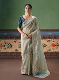 Monjolika Fashion Light Sea Green Fancy Fabric Embroidered Saree