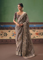 Monjolika Fashion Taupe Fancy Fabric Embroidered Saree