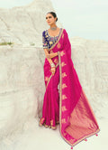 Monjolika Fashion Organza Viscose Satin Embroidered Rani Pink Saree - Distacart