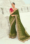 Monjolika Fashion Viscose Embroidered Mehendi Green Saree