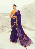 Monjolika Fashion Organza Viscose Satin Embroidered Purple Saree