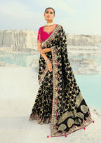 Monjolika Fashion Viscose Embroidered Black Saree