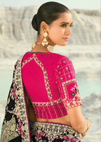 Monjolika Fashion Viscose Embroidered Black Saree