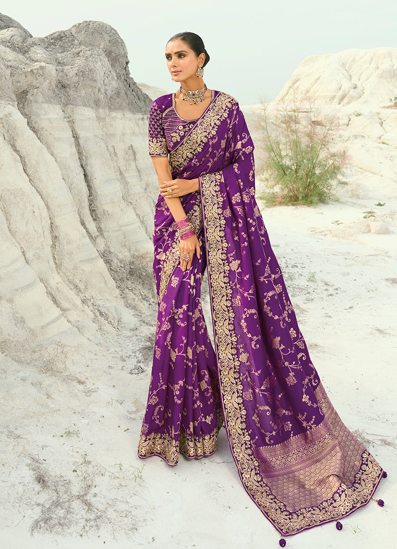 Monjolika Fashion Viscose Embroidered Dark Magenta Saree - Distacart