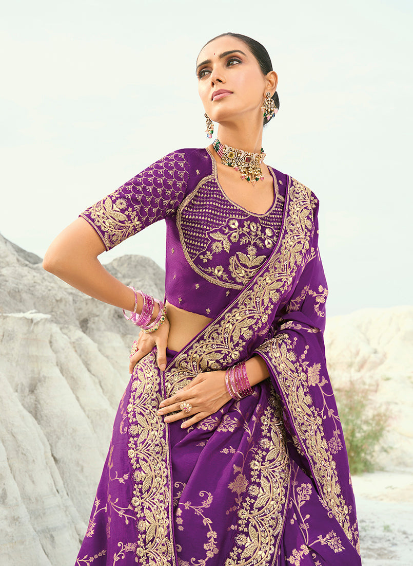 Monjolika Fashion Viscose Embroidered Dark Magenta Saree - Distacart
