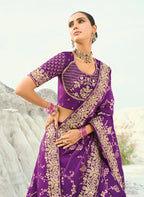 Monjolika Fashion Viscose Embroidered Dark Magenta Saree - Distacart