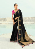 Monjolika Fashion Organza Viscose Satin Embroidered Black Saree - Distacart