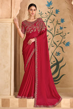 Monjolika Fashion Embroidered Faux Georgette Red Saree - Distacart