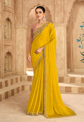 Monjolika Fashion Embroidered Faux Chiffon Satin Yellow Saree - Distacart
