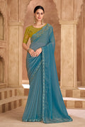 Monjolika Fashion Embroidered Faux Georgette Sky Blue Saree - Distacart
