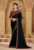 Monjolika Fashion Embroidered Faux Georgette Black Saree - Distacart
