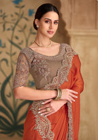 Monjolika Fashion Embroidered Faux Chiffon Satin Orange Saree - Distacart