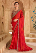 Monjolika Fashion Embroidered Faux Chiffon Shaded Red Saree - Distacart