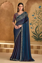 Monjolika Fashion Embroidered Faux Georgette Navy Blue Saree - Distacart