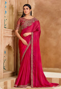 Monjolika Fashion Embroidered Faux Chiffon Satin Rani Pink Saree - Distacart