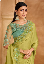 Monjolika Fashion Embroidered Faux Chiffon Satin Light Green Saree - Distacart