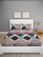 ROMEE Brown Geometric Print 144 TC Microfiber Queen Bedsheet with 2 Pillow Covers
