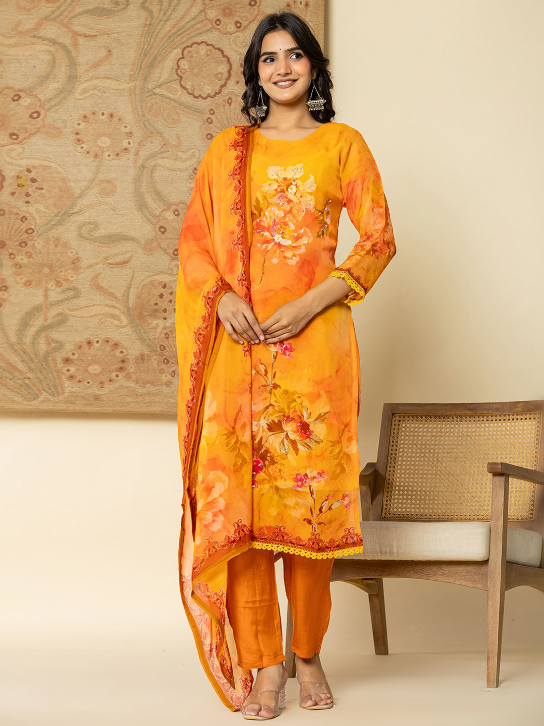 Yufta Pure Oragnza Kurta Set With Pant And Organza Dupatta Comes With Cotton Lining And Intricate Handwork - Distacart