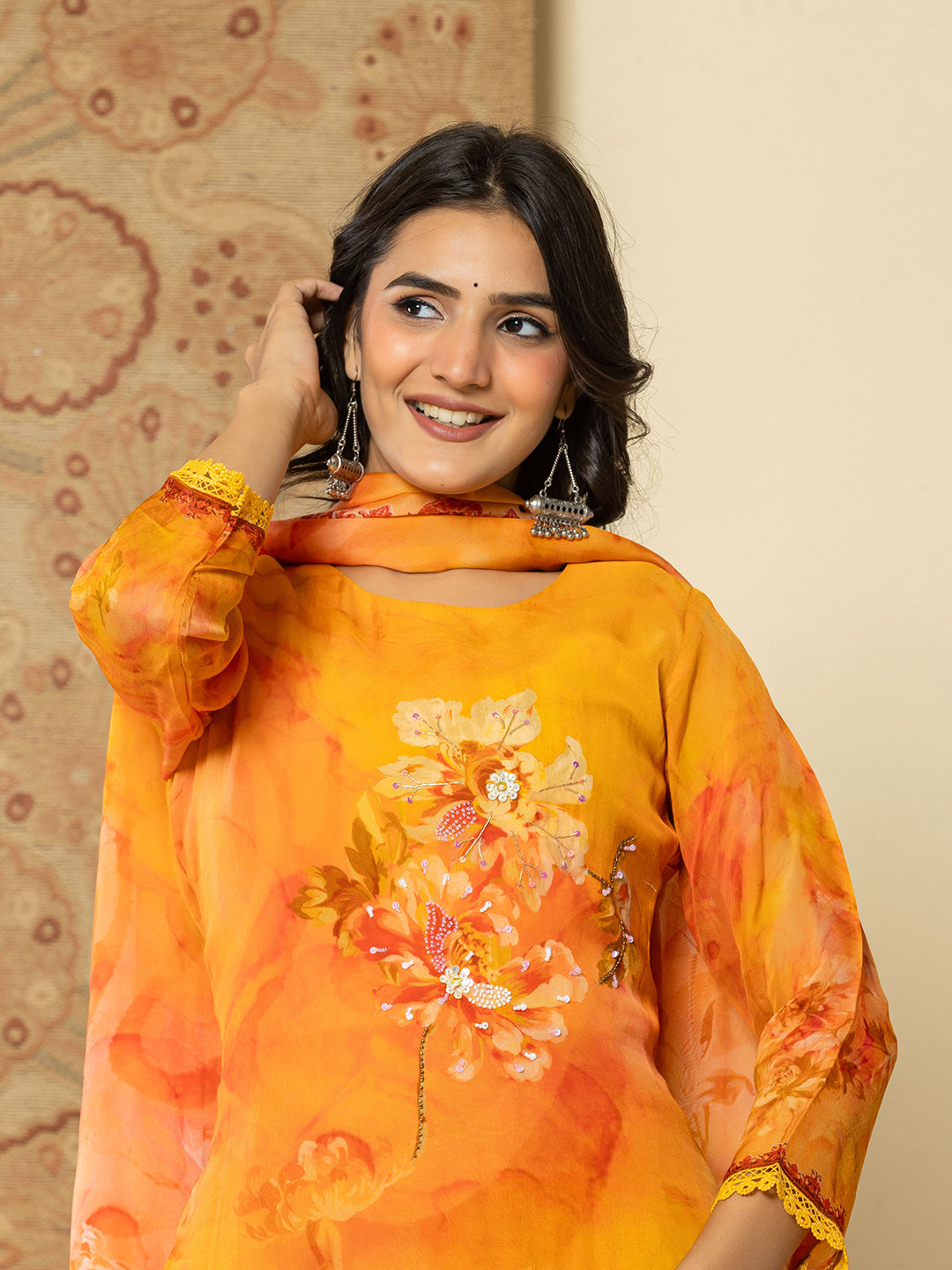 Yufta Pure Oragnza Kurta Set With Pant And Organza Dupatta Comes With Cotton Lining And Intricate Handwork - Distacart