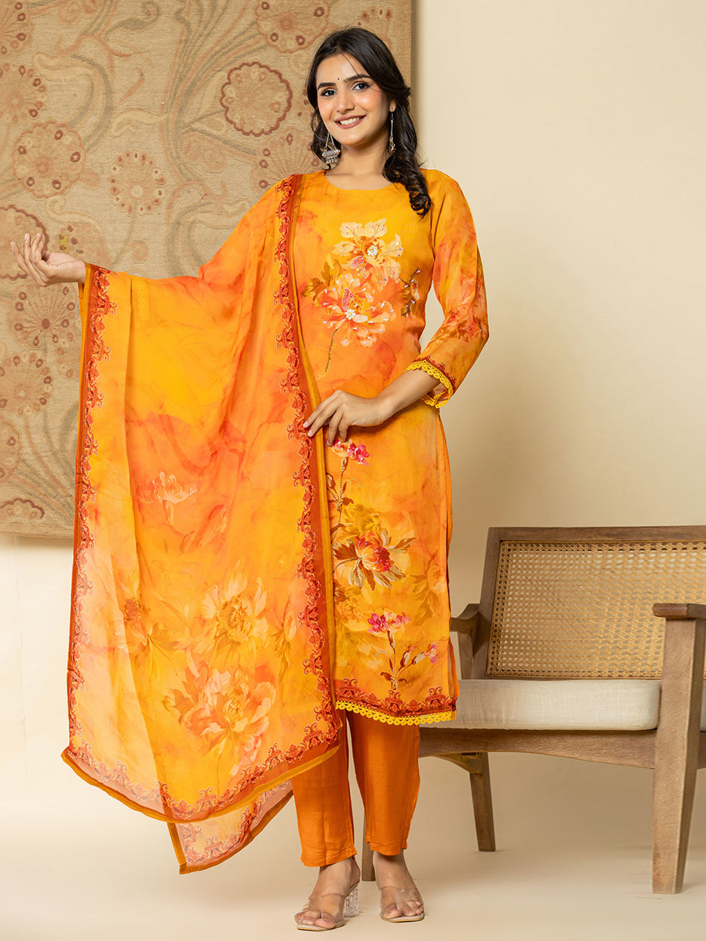 Yufta Pure Oragnza Kurta Set With Pant And Organza Dupatta Comes With Cotton Lining And Intricate Handwork - Distacart