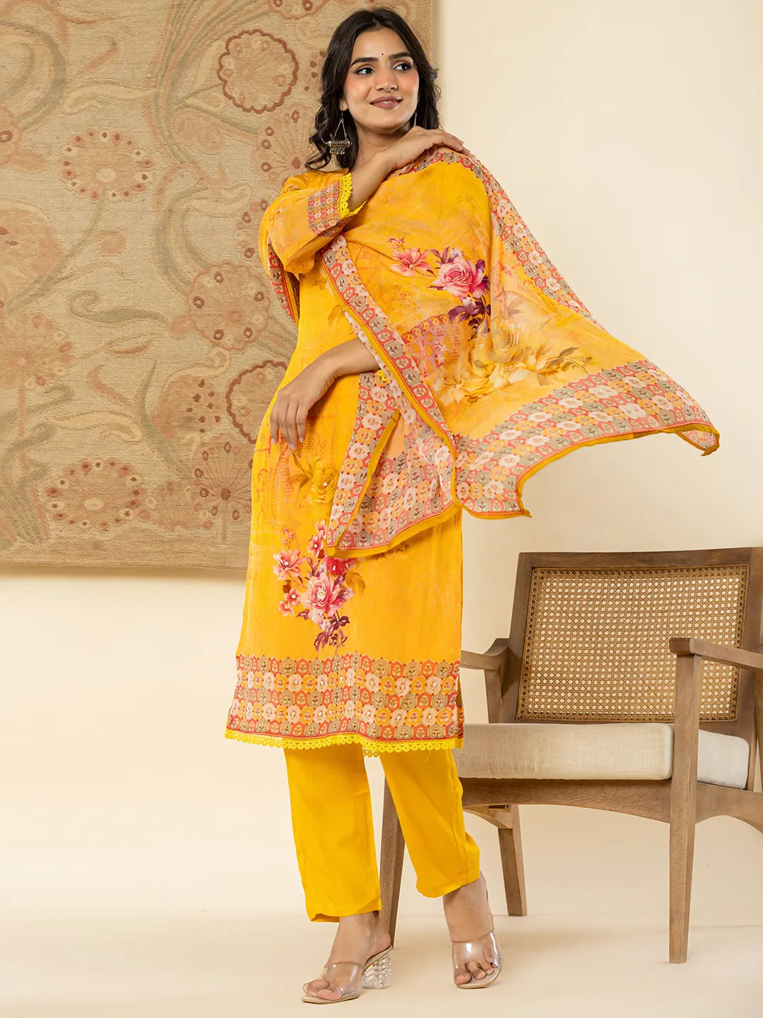 Yufta Pure Oragnza Kurta Set With Pant And Dupatta Comes With Cotton Lining And Intricate Handwork - Distacart