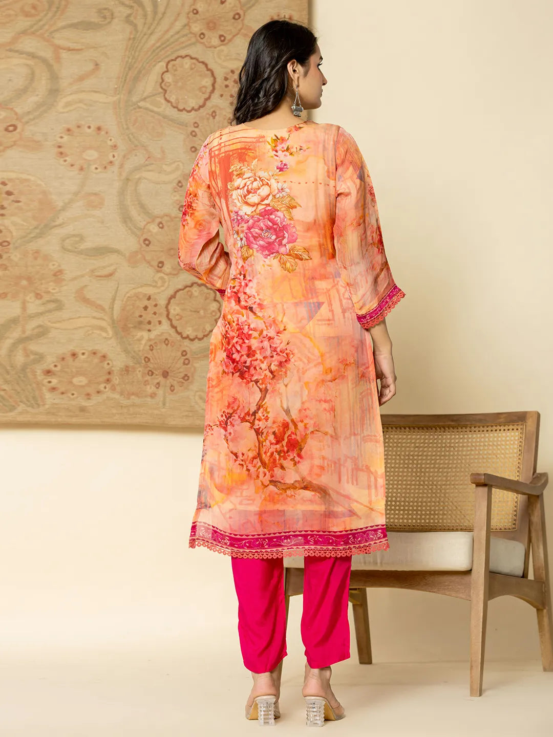 Yufta Pink Floral Embroidered Regular Sequinned Kurta with Trousers & With Dupatta - Distacart