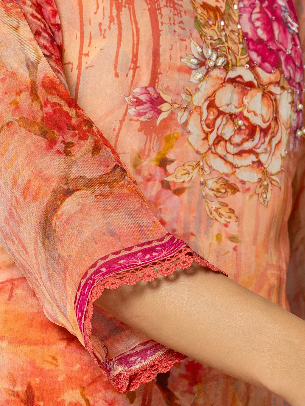 Yufta Pink Floral Embroidered Regular Sequinned Kurta with Trousers & With Dupatta - Distacart
