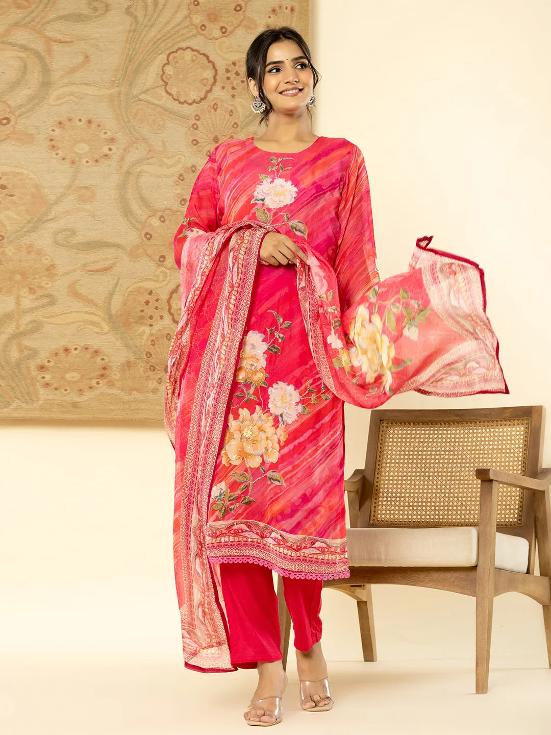 Yufta Oragnza Kurta Dupatta Set With Lining And Intricate Handwork - Distacart