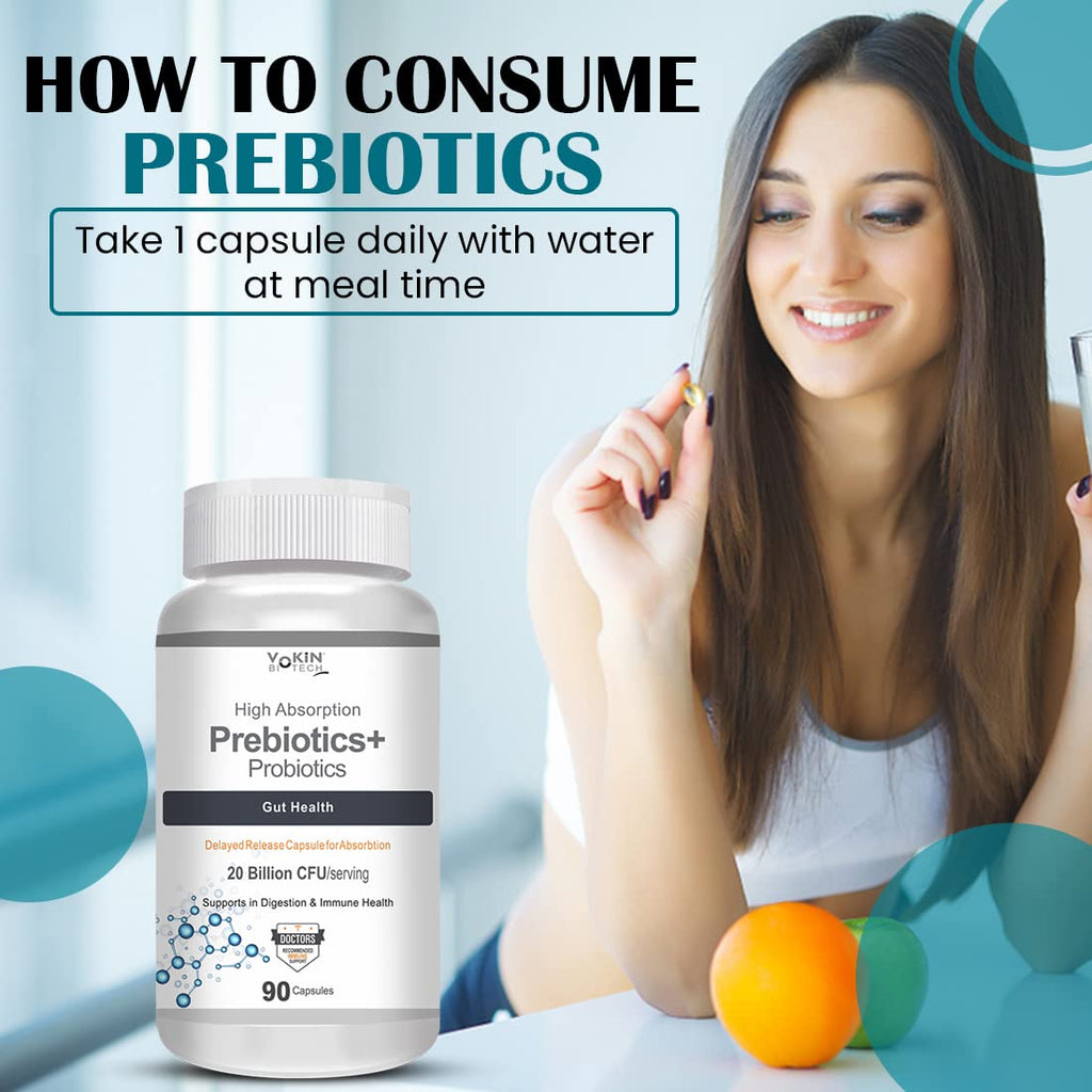 Vokin Biotech Prebiotics + Probiotics 20 Billion Cfu Supplement with Delayed-Release Capsules for Temperature Stable, Digestion and Immune Health