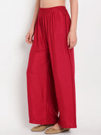 TAG 7 Women Maroon Solid Flared Palazzos