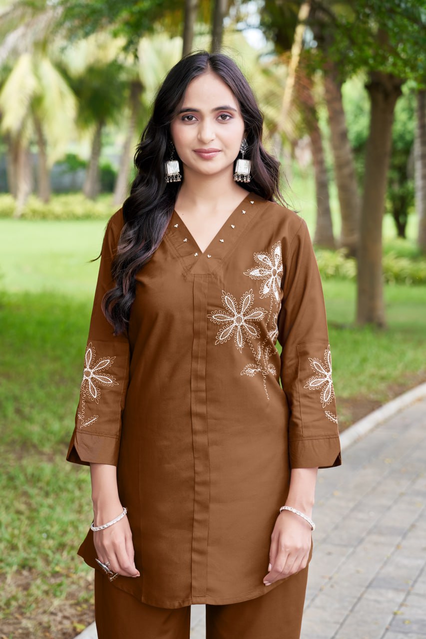 Pramukh Fab Brown Color Rayon Co-ords Set - Distacart