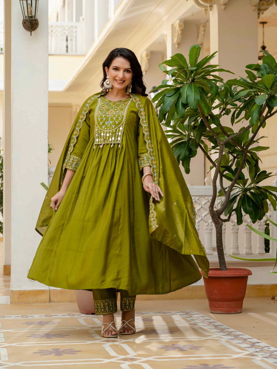 Pramukh Fab Olive Color Roman Silk Kurta Set - Distacart