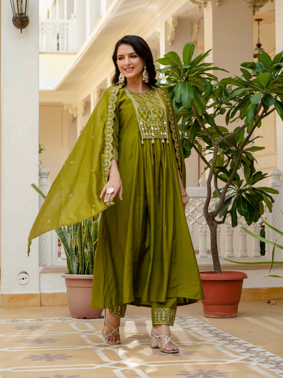 Pramukh Fab Olive Color Roman Silk Kurta Set - Distacart