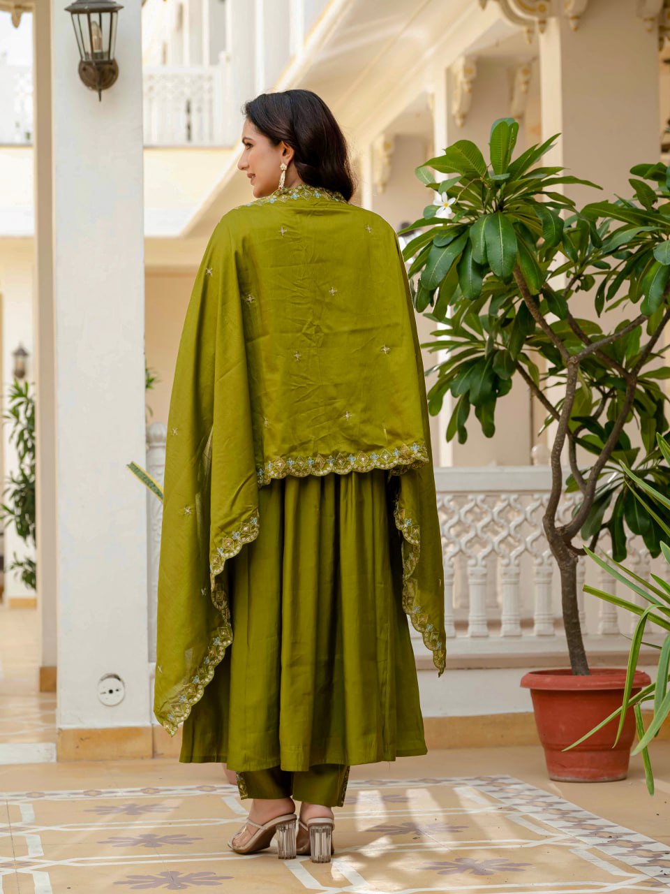 Pramukh Fab Olive Color Roman Silk Kurta Set - Distacart