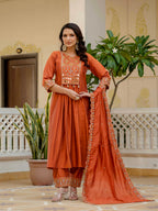 Pramukh Fab Orange Color Roman Silk Kurta Set - Distacart