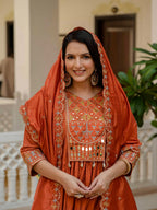 Pramukh Fab Orange Color Roman Silk Kurta Set - Distacart