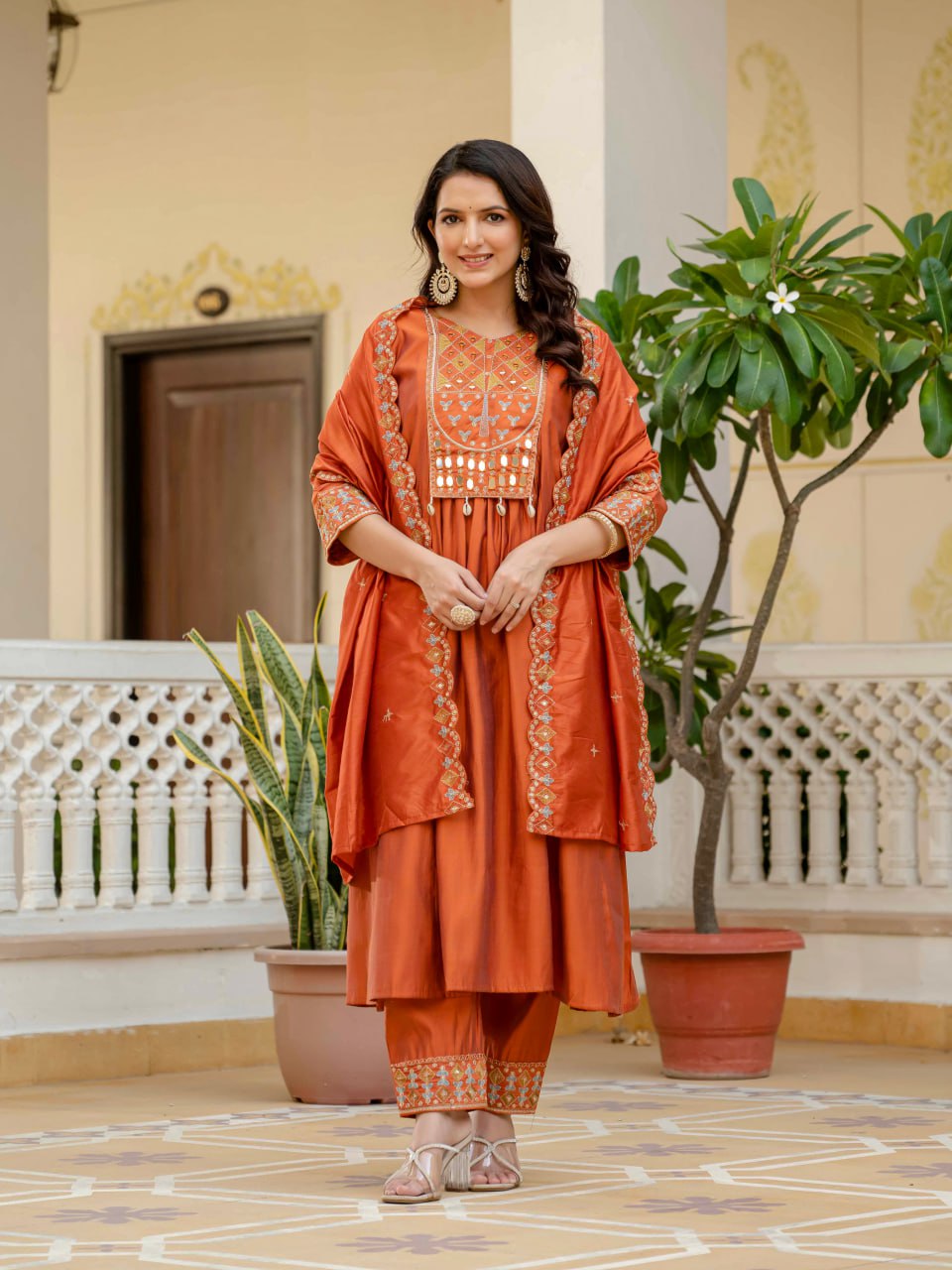 Pramukh Fab Orange Color Roman Silk Kurta Set - Distacart