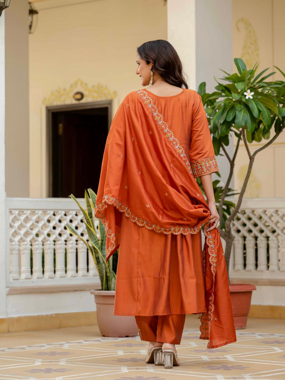 Pramukh Fab Orange Color Roman Silk Kurta Set - Distacart