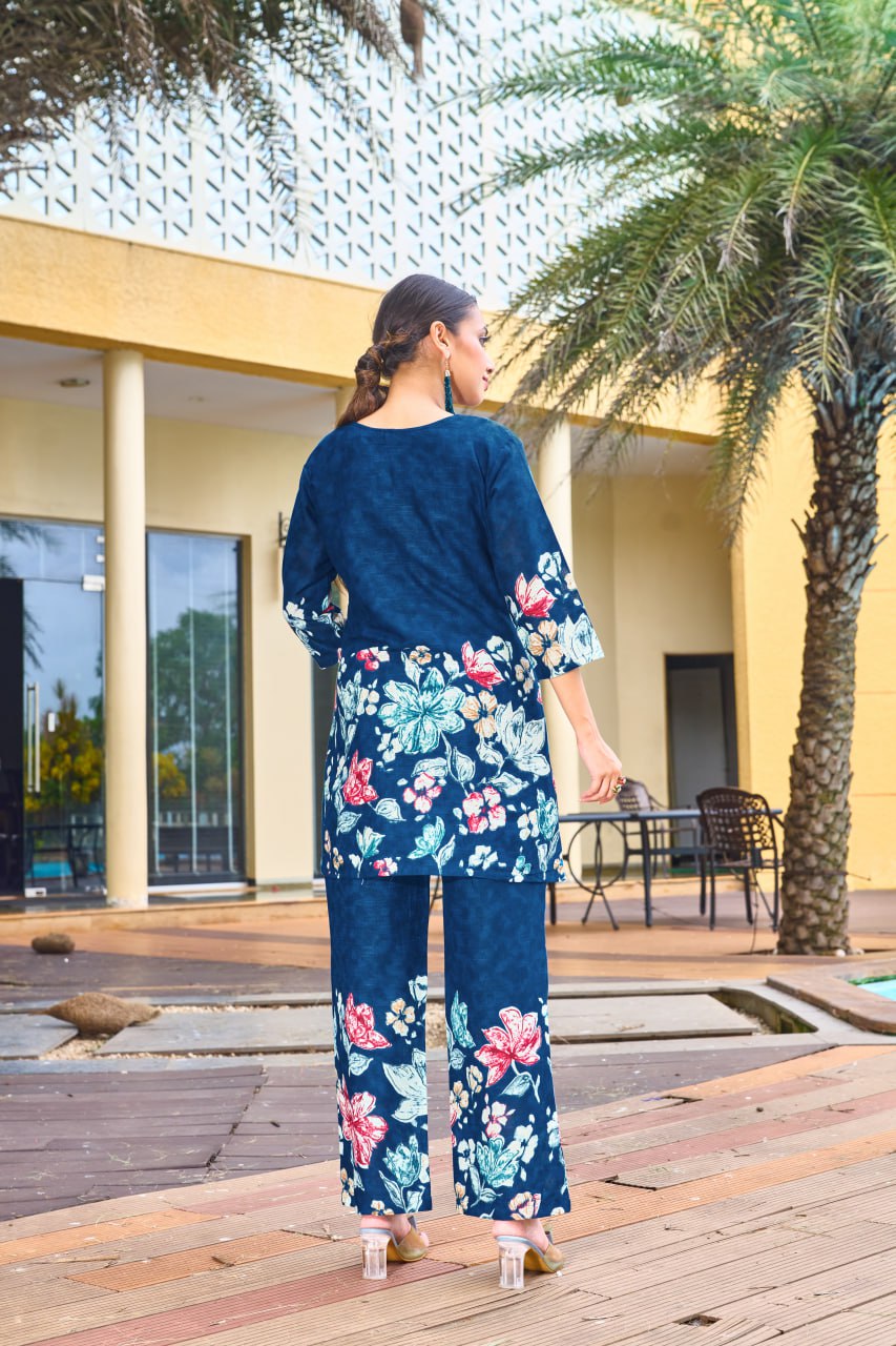 Pramukh Fab Teal Color Cotton Co-ord Set - Distacart