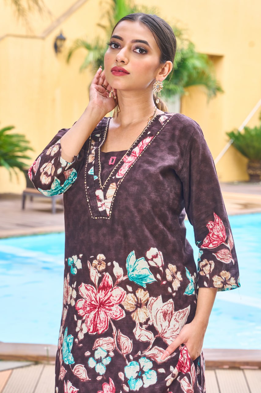 Pramukh Fab Dark Brown Color Cotton Co-ord Set - Distacart
