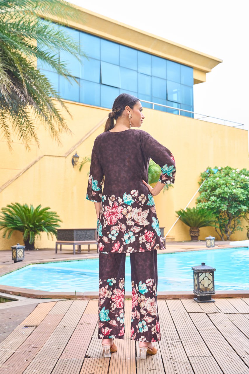 Pramukh Fab Dark Brown Color Cotton Co-ord Set - Distacart